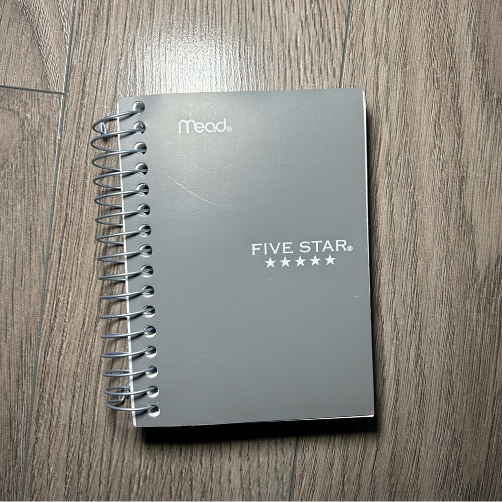 4/$20 New Five Star Mead Grey Pocket Spiral Notebook